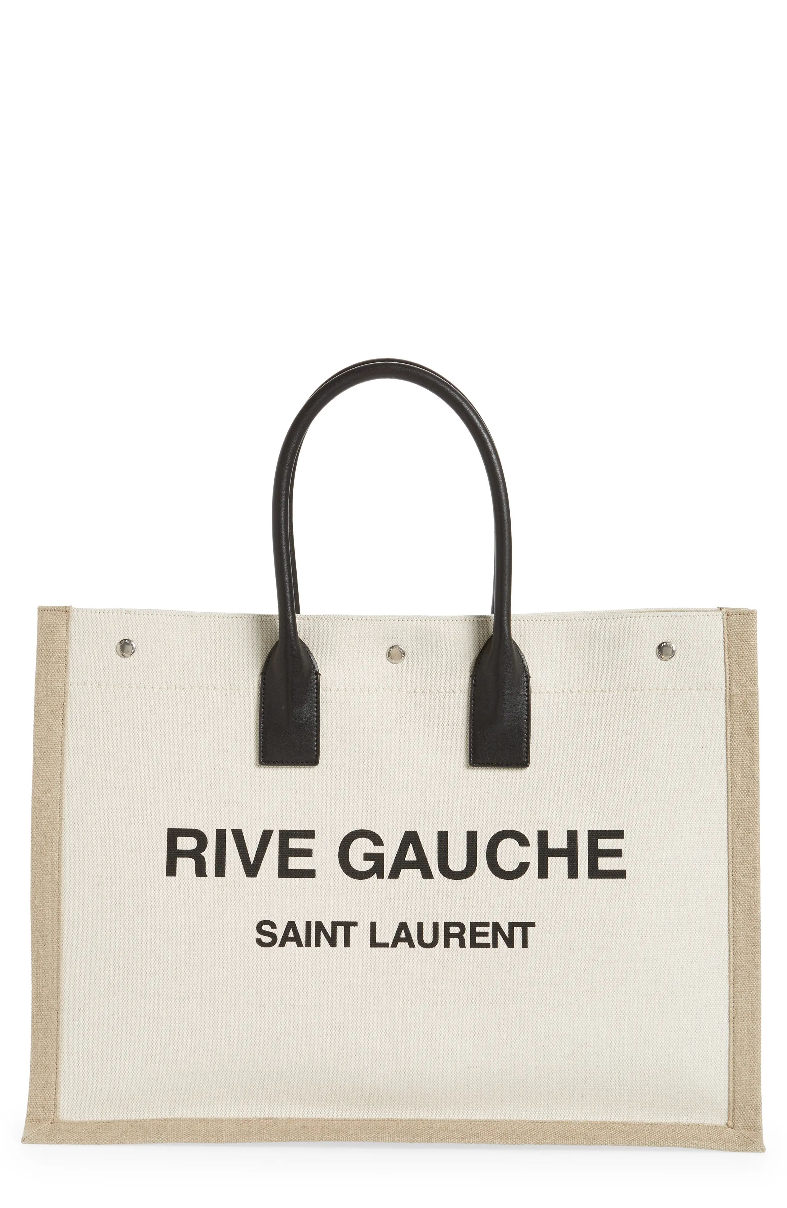 Saint Laurent Large Rive Gauche Cotton & Linen Tote in Greggio/Naturale/Ner at Nordstrom | Nordstrom