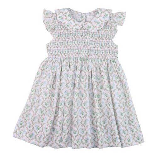 Pink And Green Smocked Hydrangea Dress | Cecil and Lou