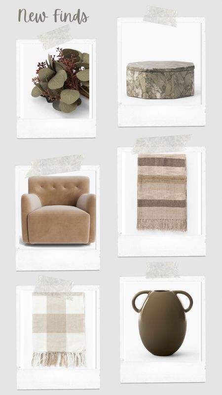 New finds

Greenery 
Vases
Accent chairs 
Throw blankets 
Decorative boxes 

#LTKhome #LTKfindsunder50 #LTKfindsunder100