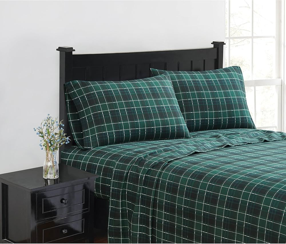 London Fog Green Plaid Full Flannel Sheet Set | Amazon (CA)