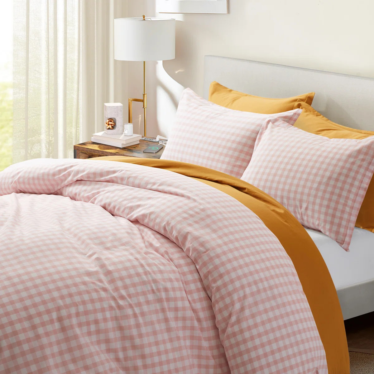 Washed Cotton Gingham Plaid Duvet Cover Set | Wayfair North America