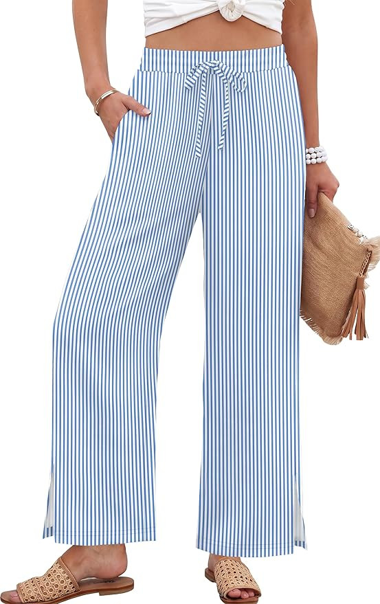 Sampeel Womens Wide Leg Beach Pants Elastic Waist Lightweight Casual Flowy Palazzo Lounge Trouser... | Amazon (US)