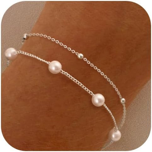 Pearl Bracelet for Women, 14K Gold Plated/Silver Plated Bracelet | Amazon (US)