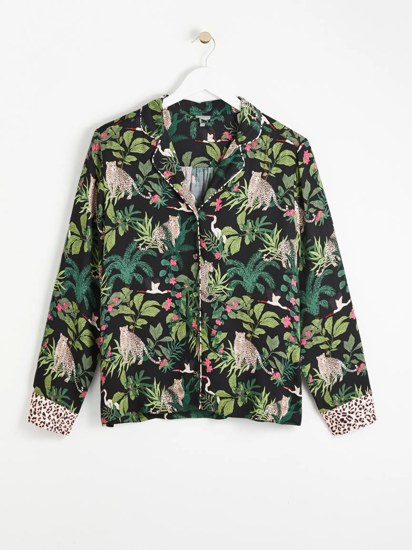 Botanical Leopard Print Black Shirt & Trousers Pyjama Set | Oliver Bonas | Oliver Bonas (Global)