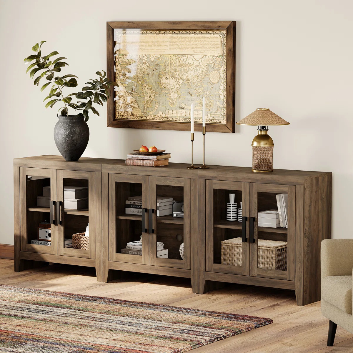 Farmhouse TV Stand For Tvs Up To 85”, Rustic Wood Entertainment Center With Adjustable Shelf, G... | Wayfair North America