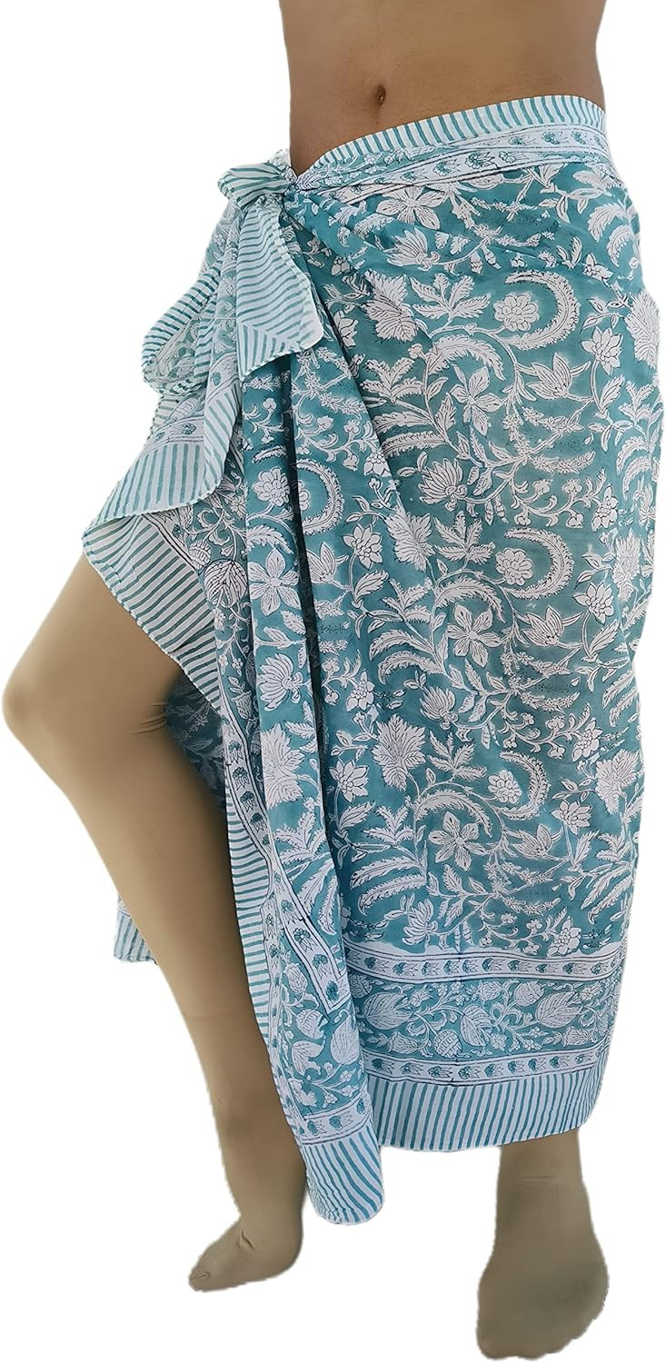 100% Cotton Swimsuit Beach Sarong Cover Ups for Women Swimwear Pareo Indian Hand Block Print Beac... | Amazon (US)