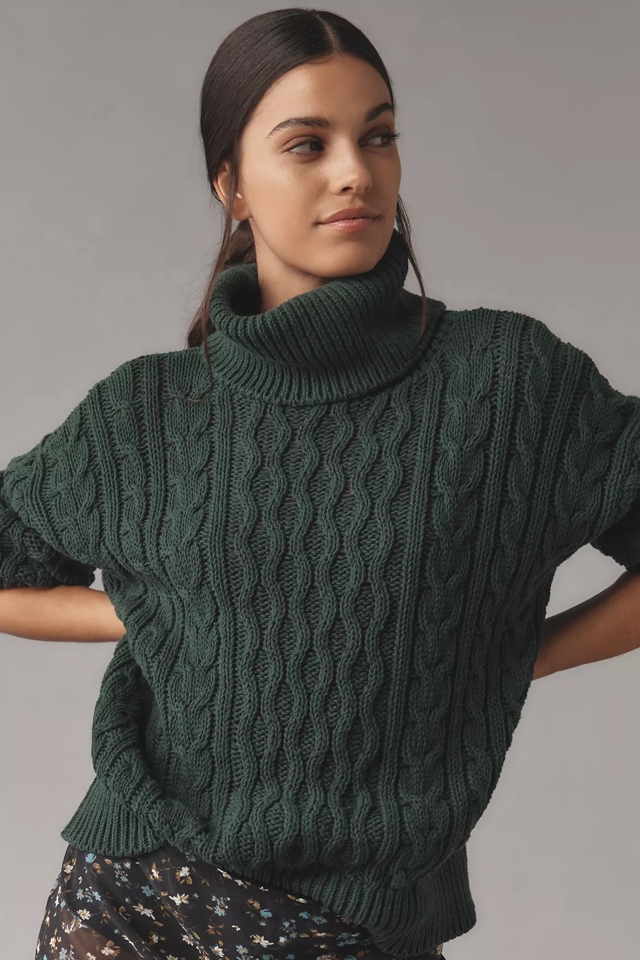 Pilcro Oversized Turtleneck Cable-Knit Sweater | Anthropologie (US)