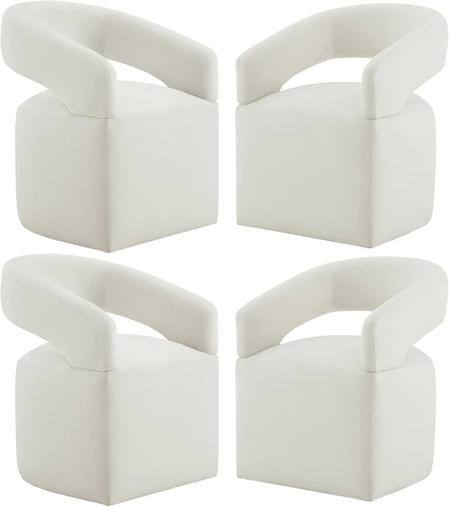 Upholstered Dining Chairs with Casters Modern Barrel Side Armchair with Rollers for Diningroom Be... | Amazon (US)