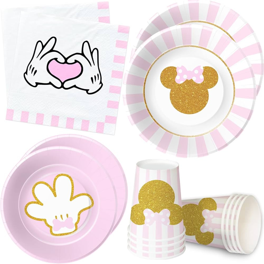 Minnie Birthday Party Supplies Tableware, Minnie Theme Mouse Birthday Baby Shower Decorations Inc... | Amazon (US)