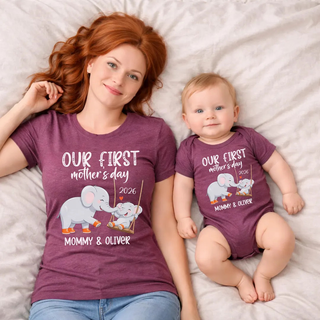 Custom Our First Mother's Day Shirt: 1st Time Mommy Baby Elephant Matching Tee - Etsy | Etsy (US)