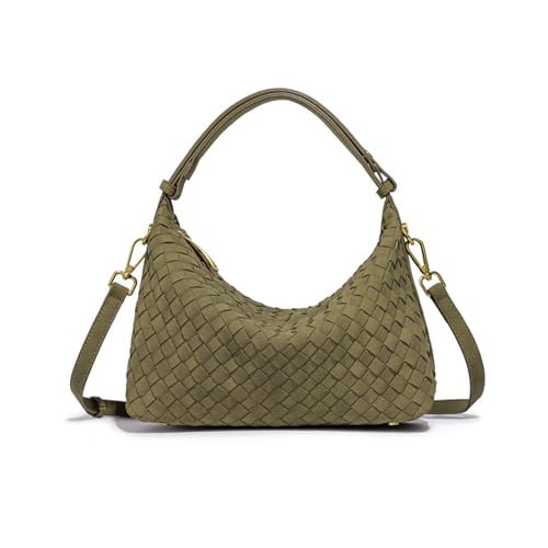Woven Suede Shoulder Bag - Stylish Hobo Satchel, Slouchy Handbag, Crescent Crossbody Purse & Tote (Green) | Amazon (US)