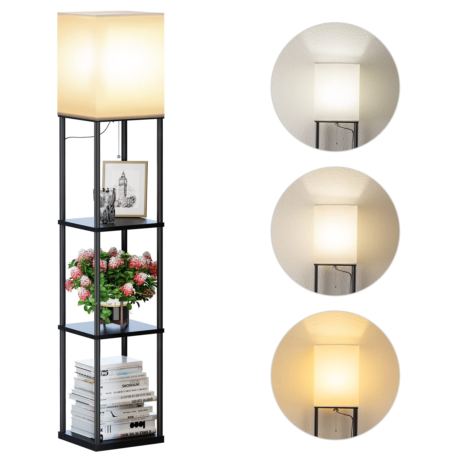 SUNMORY Floor Lamp with Shelves, Modern Square Standing Lamp with 3 Color Temperature Bulb, Corne... | Amazon (US)