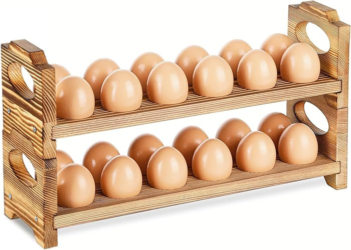 Wooden Egg Holder Countertop, Stackable Wooden Egg Storage & Organizer, 2-Tier /24-Hole Farmhouse... | Amazon (US)