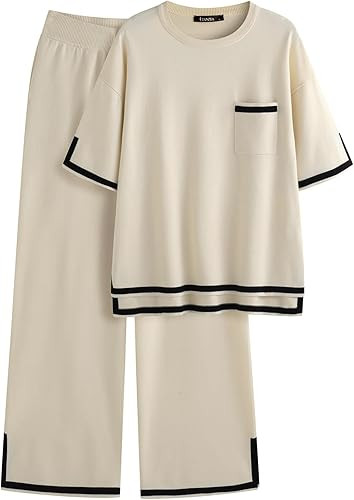 ZANZEA Women's 2 Piece Outfits Lounge Sets Short Sleeve Knit Pullover Tops Wide leg Pajama Sets w... | Amazon (US)