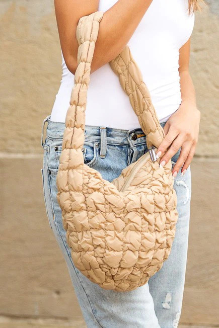 Dale Quilted Puffer Shoulder Bag Buff | Casual Chic Boutique