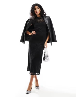Nobody's Child Anya lace midi high neck dress in black | ASOS (Global)