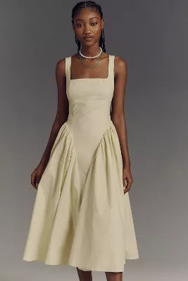 ASTR The Label Square-Neck Basque-Waist Midi Dress | Anthropologie (US)