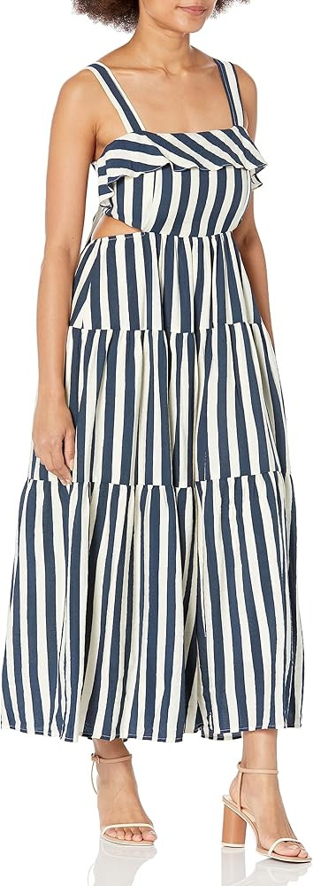 MOON RIVER Women's Ruffled Back Tie Cut-Out Shirred Tiered Midi Dress | Amazon (US)