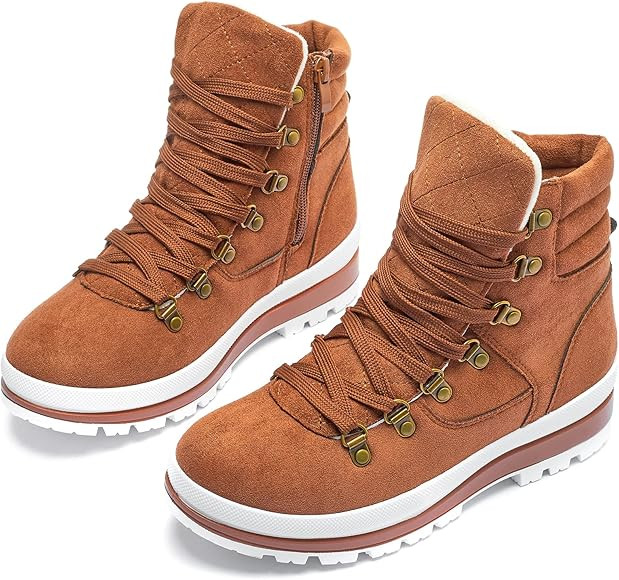 Shupua Women's Ankle Boots Winter Snow boots Fur Lined Warm Booties Girls Snow boot Lace Up Ankle... | Amazon (US)