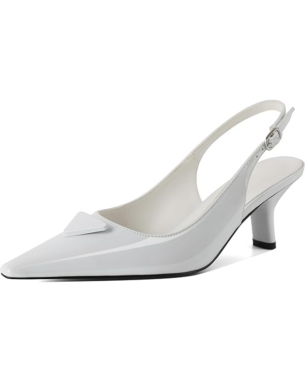 YODEKS Women's Slingback Heel Pointed Toe Low Heel Comma Heels Buckle 2.5 Inch Shoes Patent US Si... | Amazon (US)