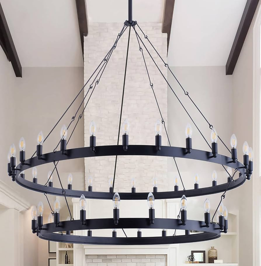Aiwen 55 inch Farmhouse Black Wagon Wheel Chandelier Light Fixture 48 Lights 2-Tier Peadant Light... | Amazon (US)