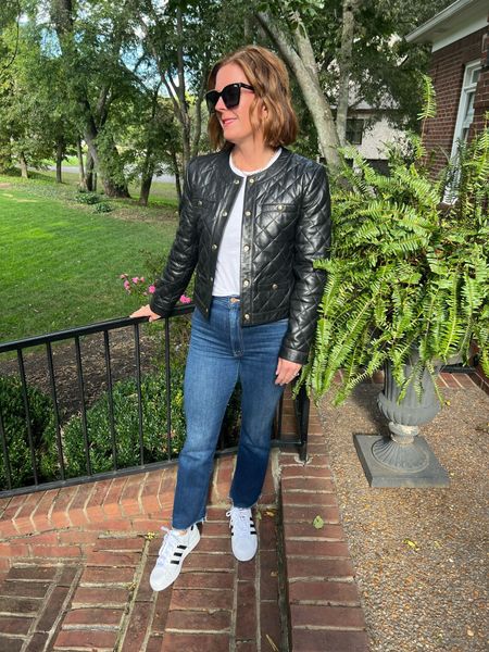 Love the high low vibe of this look with a leather jacket, jeans, and sneakers.  So good 🙌🏻🙌🏻

#LTKstyletip #LTKtravel #LTKSeasonal