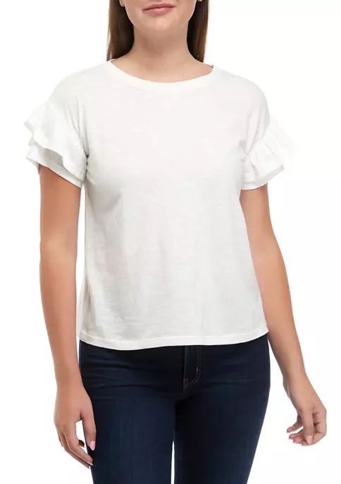 Women's Solid Double Ruffle Sleeve T-Shirt | Belk