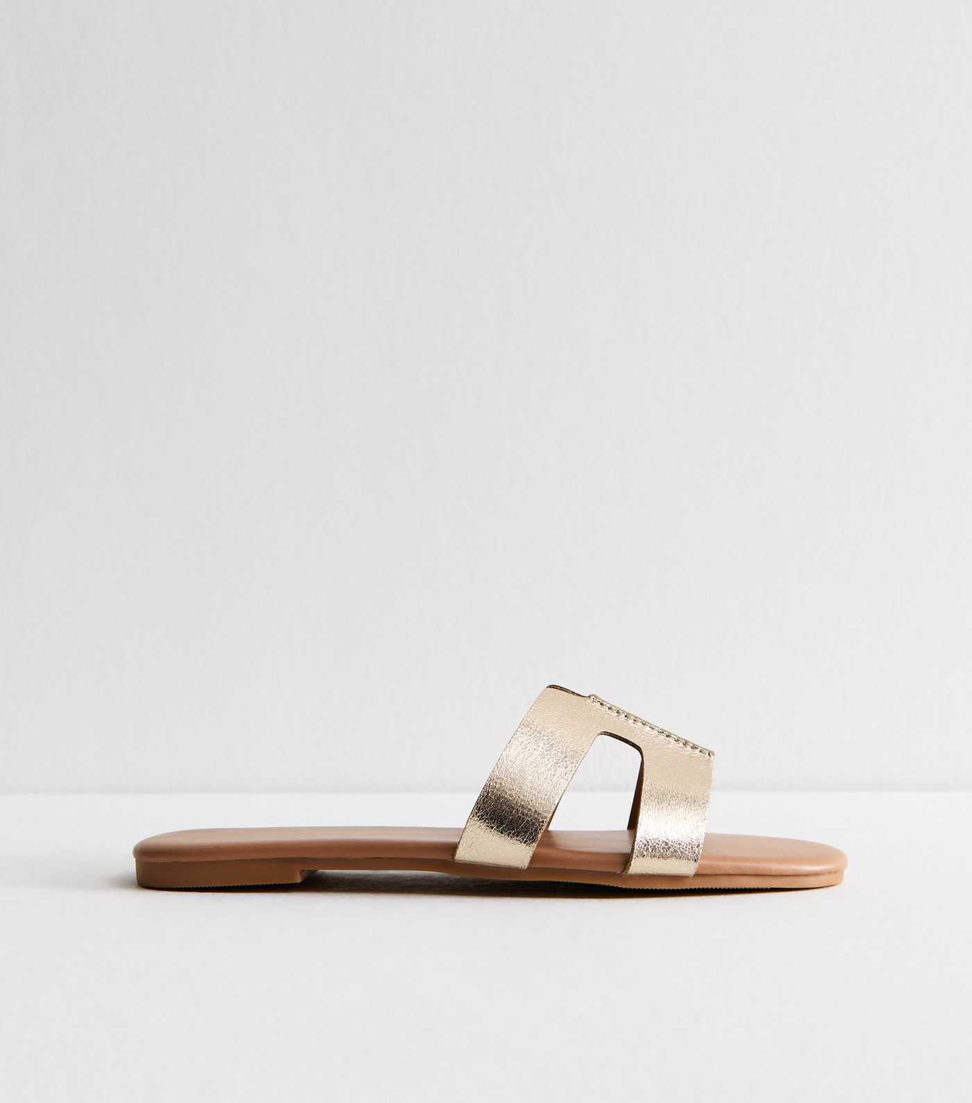 Gold Faux Leather Cut Out Strap Mules | New Look | New Look (UK)