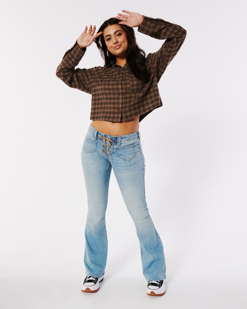 Oversized Crop Flannel Shirt | Hollister (US)