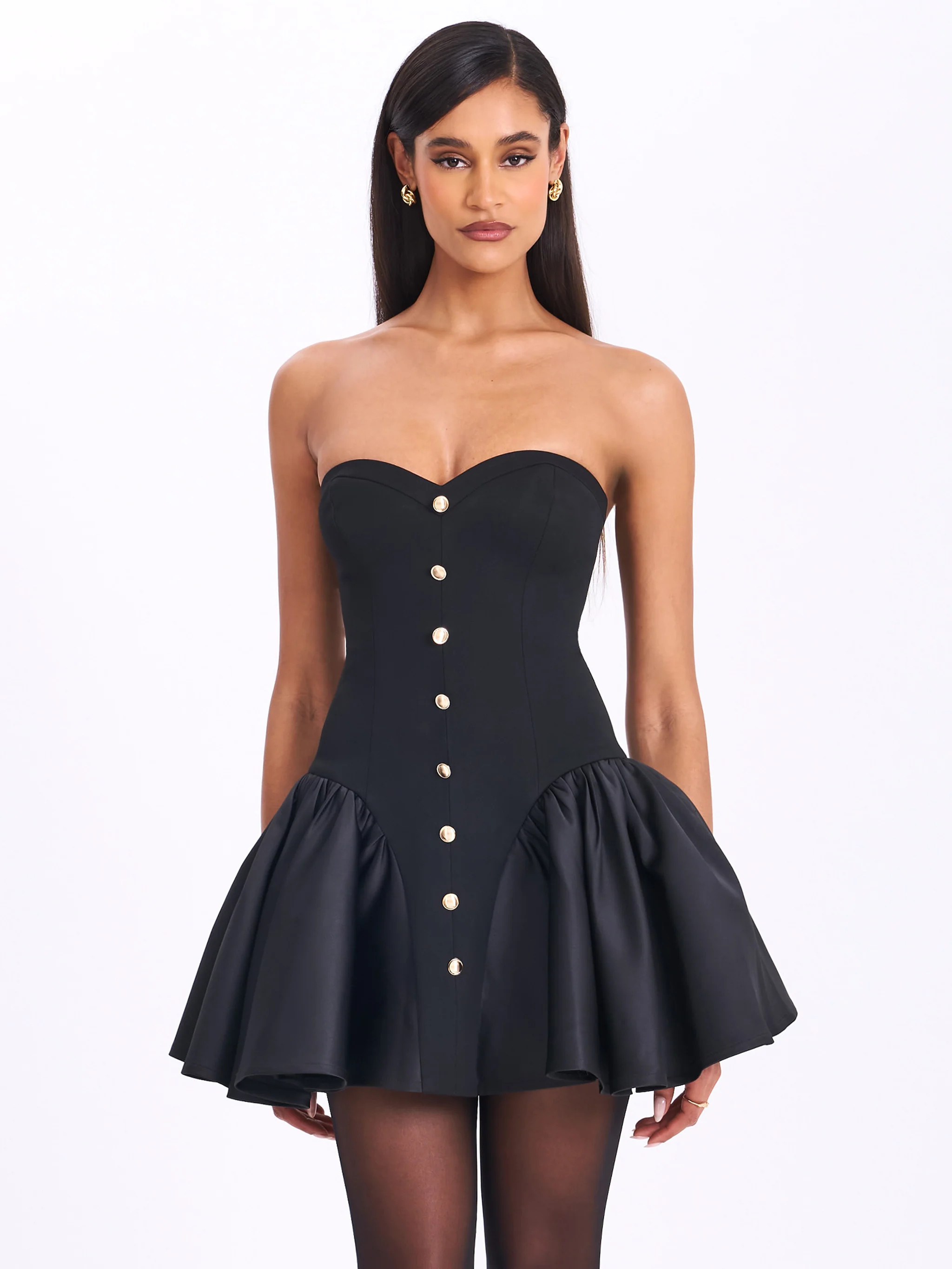 Kaden Black Drop Waist Mini Puffy Dress | Miss Circle