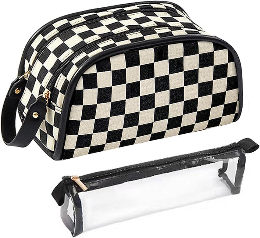 Koisay Large Capacity Travel Cosmetic Bags, Checkered Makeup Bag, Cosmetic Bag, Makeup Bags for W... | Amazon (US)
