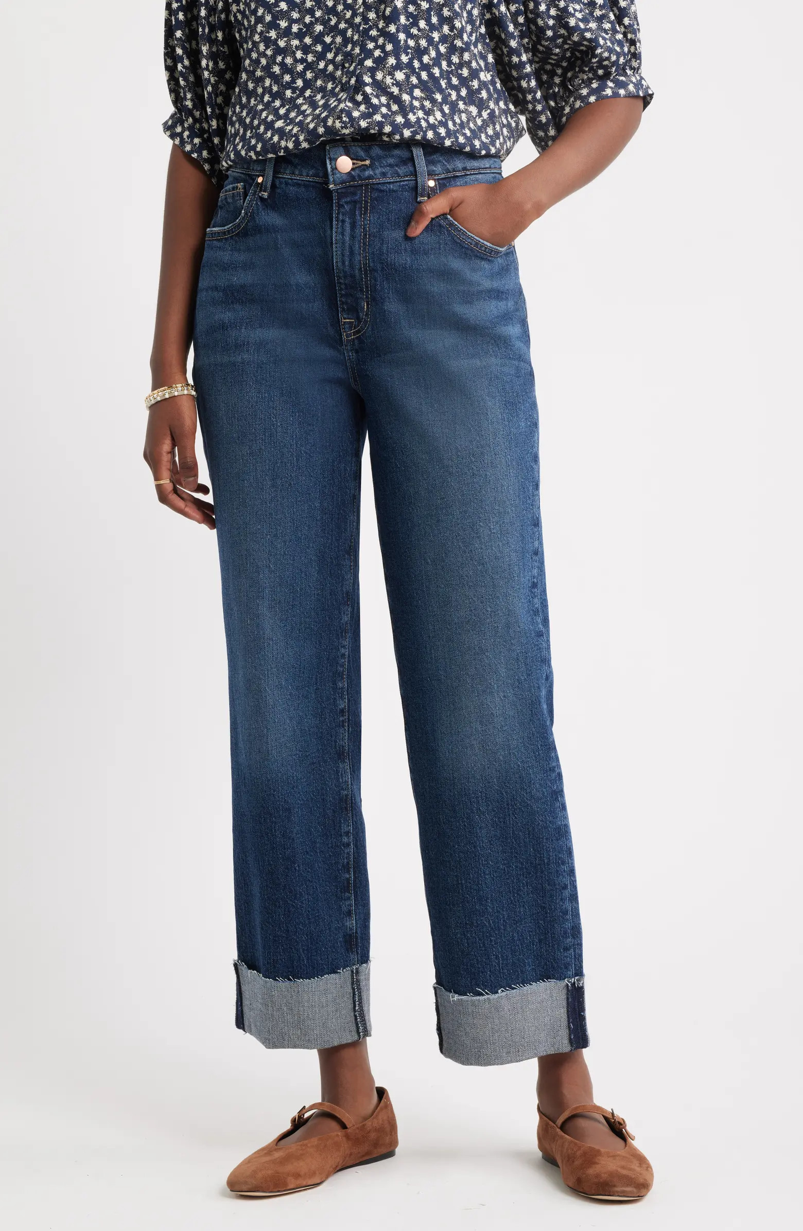 Treasure & Bond Cuffed High Waist Straight Leg Jeans | Nordstrom | Nordstrom