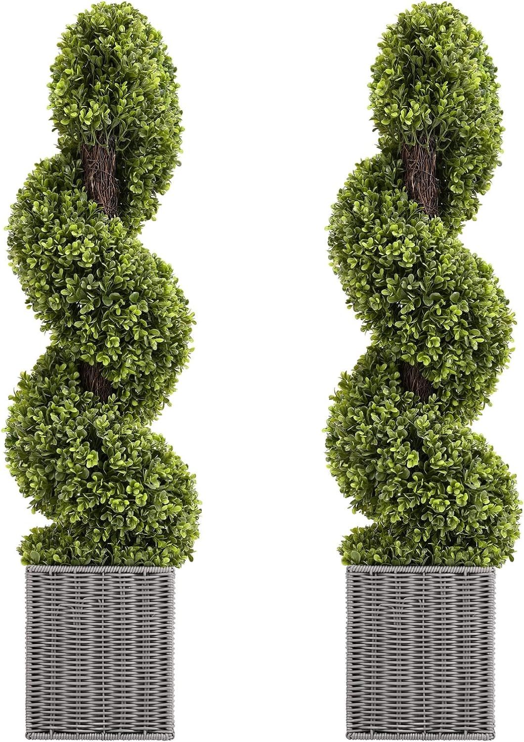 Artificial Boxwood Topiary Tree, Two 3Ft Potted Boxwood Tree Topiary Artificial Plant Shrub for F... | Amazon (US)