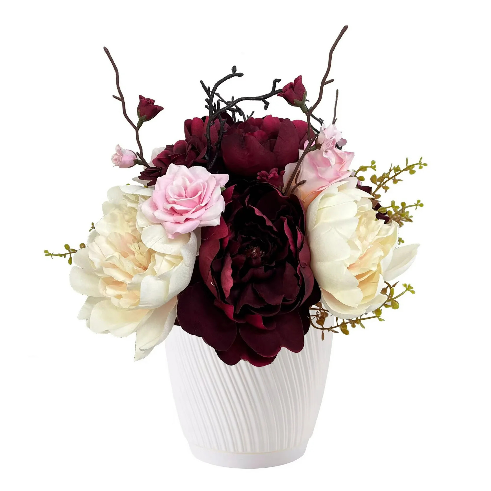 Artificial Rose Floral Arrangement in White Pot, by My Texas House | Walmart (US)