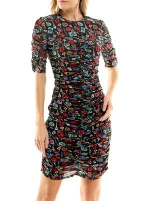 Key Print Ruched Sheath Dress | Saks Fifth Avenue OFF 5TH