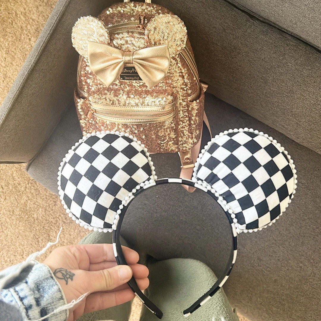 Black and White Checkered Mickey Ears - Etsy | Etsy (US)