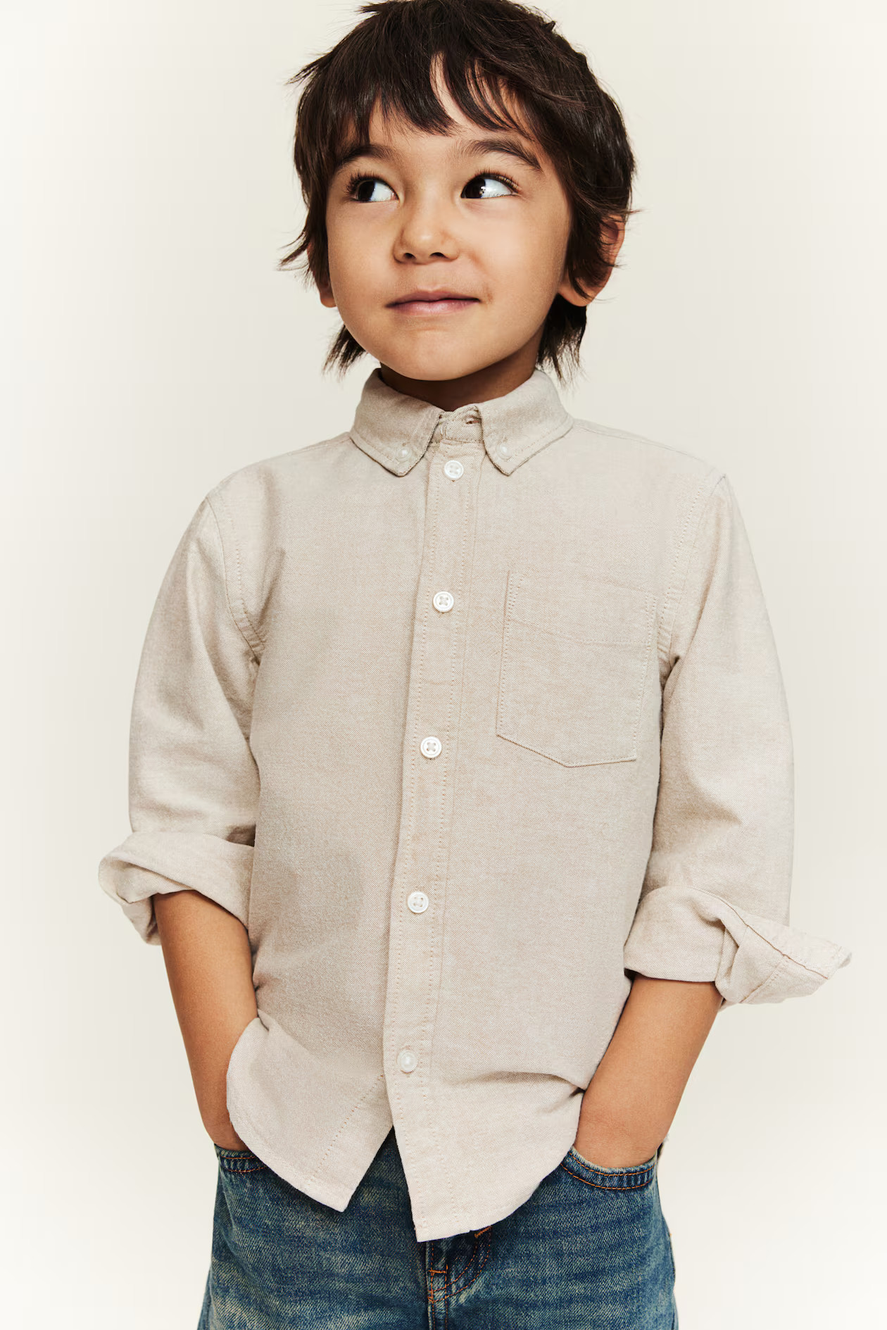 Button-down Cotton Shirt - Light beige - Kids | H&M US | H&M (US + CA)