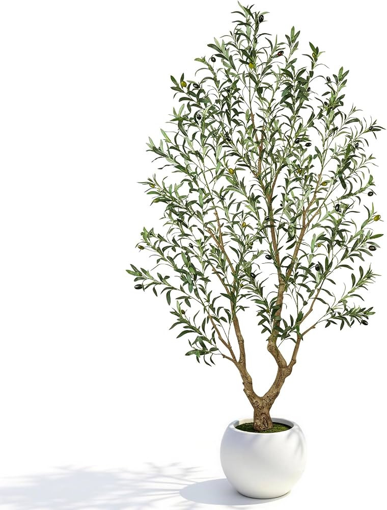Artificial Olive Tree 7FT Tall, Faux Olive Tree Indoor with Large White Round Planter, Full-Shape... | Amazon (US)