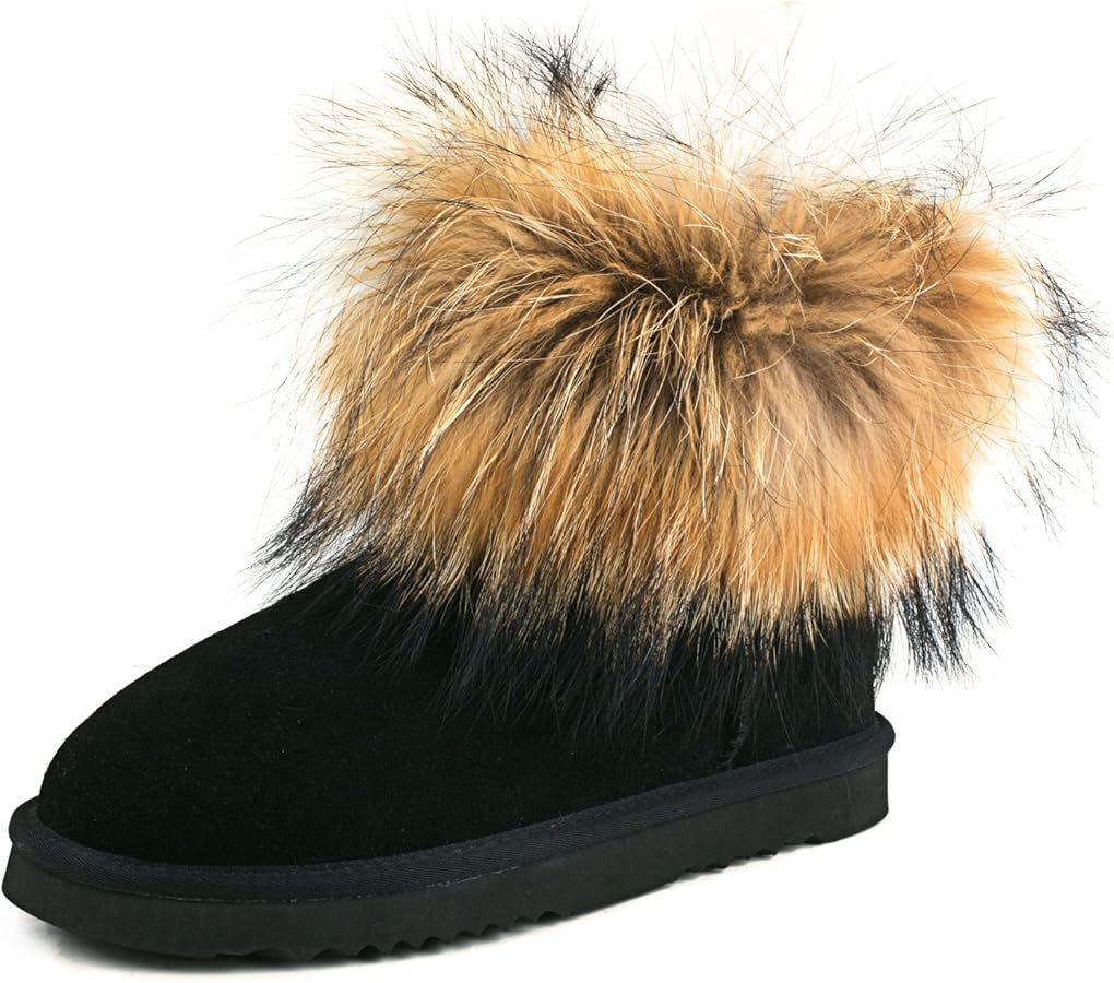 AUSLAND Genuine Suede Waterproof Boots for Women Furry Fur Winter Ankle Short Boots Warm Fluffy S... | Amazon (US)