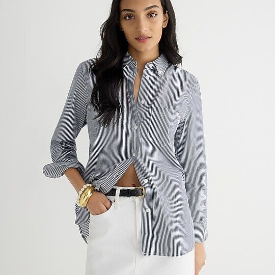 J.Crew: Classic-fit Washed Cotton Poplin Shirt In Stripe For Women | J.Crew US