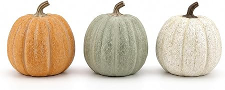 3-Pack Decorative Resin Fall Pumpkins for Autumn Decor (Orange Green Cream) | Amazon (US)