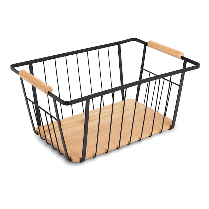 Black Metal & Wood Storage Basket, Medium | At Home