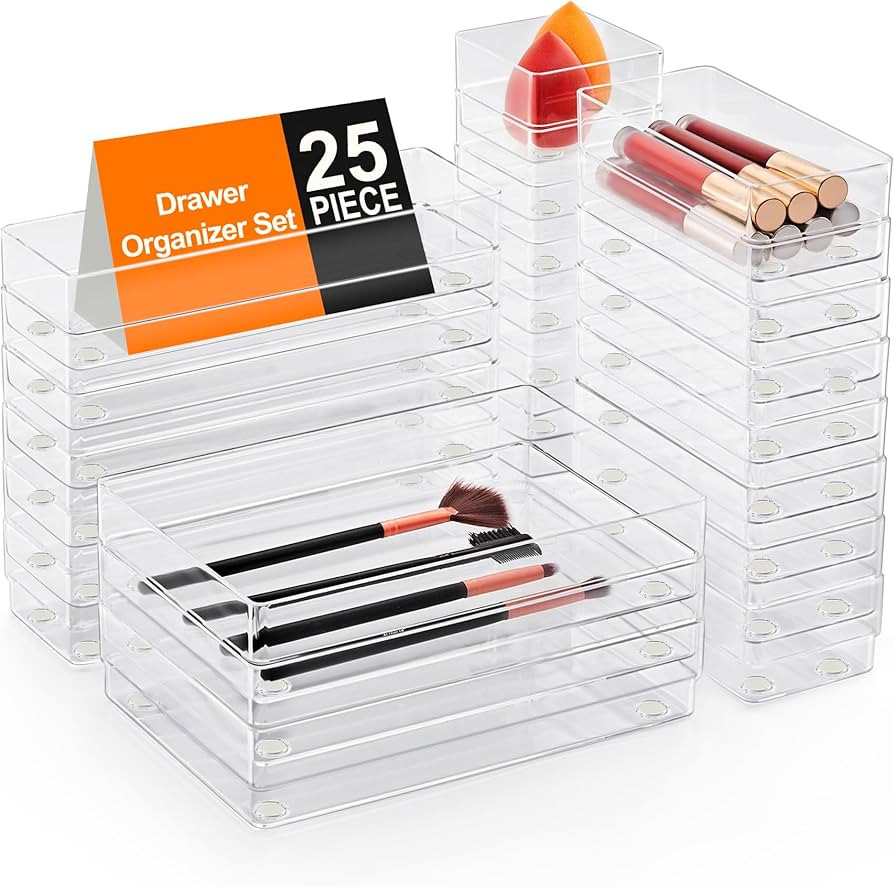 SMARTAKE 25-Piece Drawer Organizer with Non-Slip Silicone Pads, 4-Size Desk Drawer Organizer Tray... | Amazon (US)
