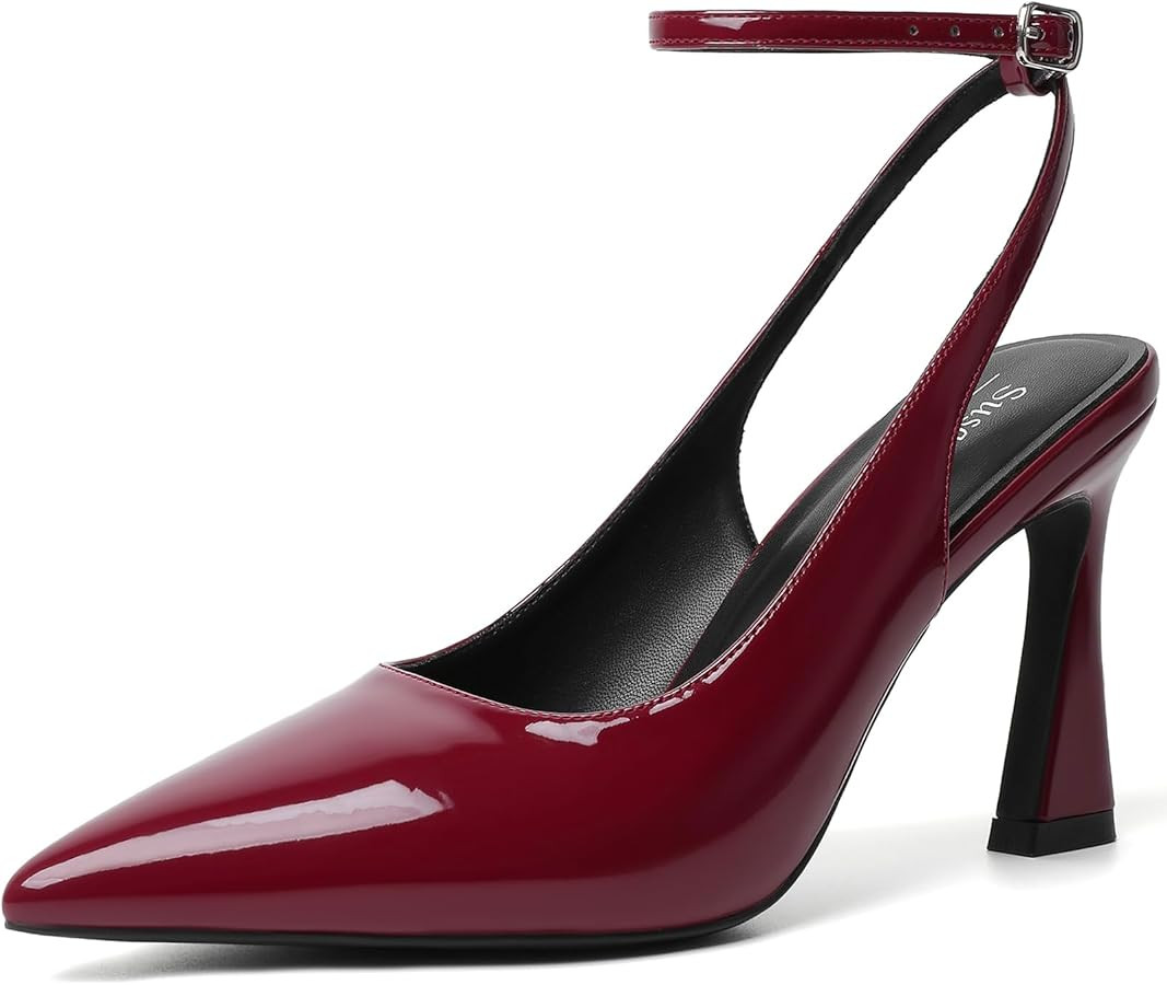 Susanny Womens Slingback Closed Toe Ankle Strap High Heels Pointed Toe Pumps Comfortable Stiletto... | Amazon (US)