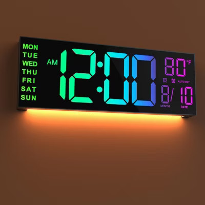 Aoibox 16" Large Digital Wall Clock with Countdown Timer, Alarm, LED Display, 8 RGB Colors, DST, Temperature for Living Room, Office, Gift | Target