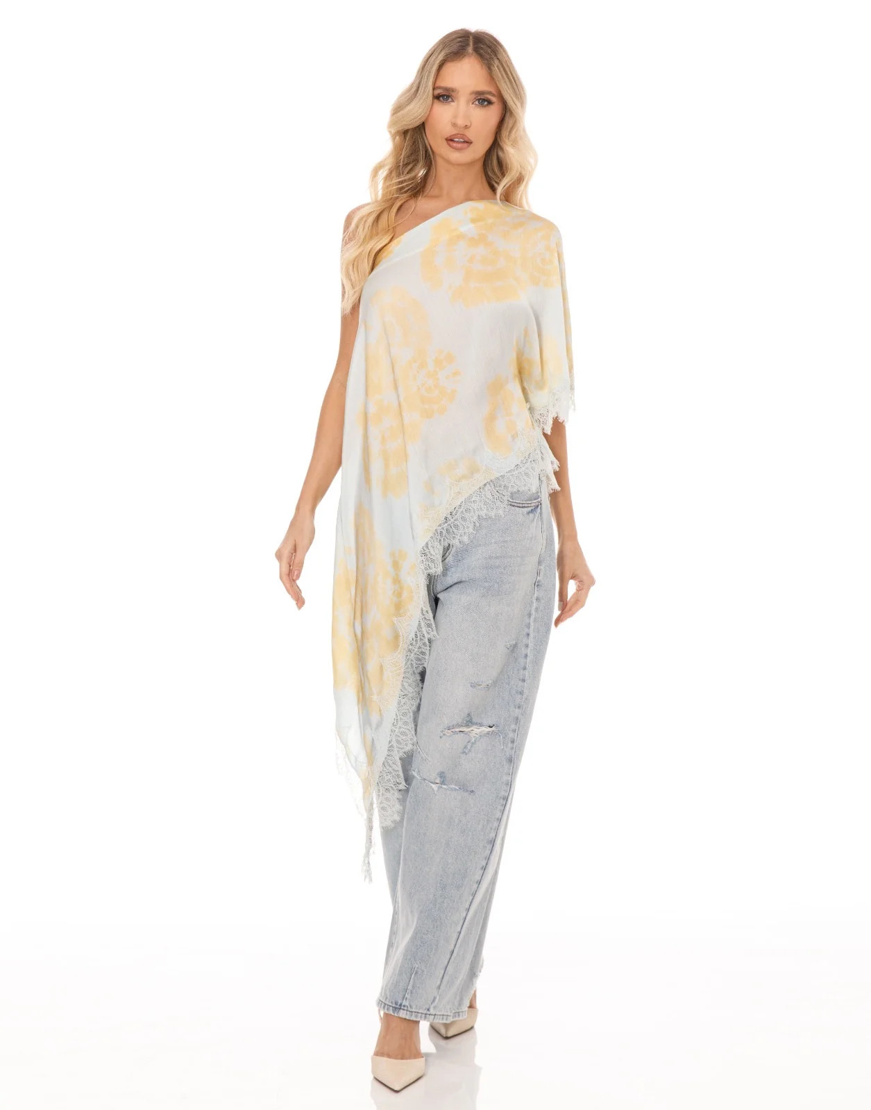 Asymmetric Lace Top in Blue Floral | Glitzy Bella