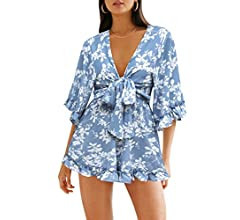 PRETTYGARDEN Women’s Leopard Print Shorts Jumpsuit Wrap V Neck 3/4 Sleeve Casual Loose Oversize... | Amazon (US)