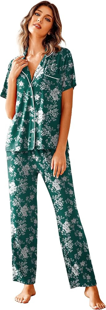 Avidlove Women Pajamas Set Notch Collar Soft Sleepwear Pjs Short Sleeve Button Down Nightwear wit... | Amazon (US)