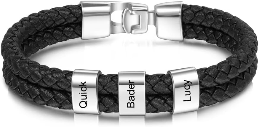 lagofit Customized Men's Bracelet with 1-8 Names Personalized Engraved Braid Leather Bracelet wit... | Amazon (US)