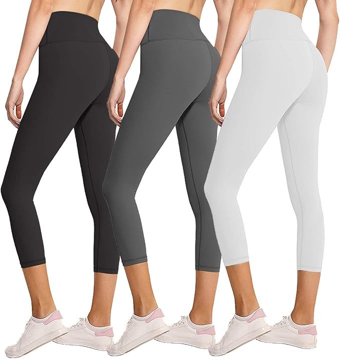 3 Pack Capri Leggings for Women Butt Lift-High Waisted Tummy Control Black Workout Yoga Pants | Amazon (US)